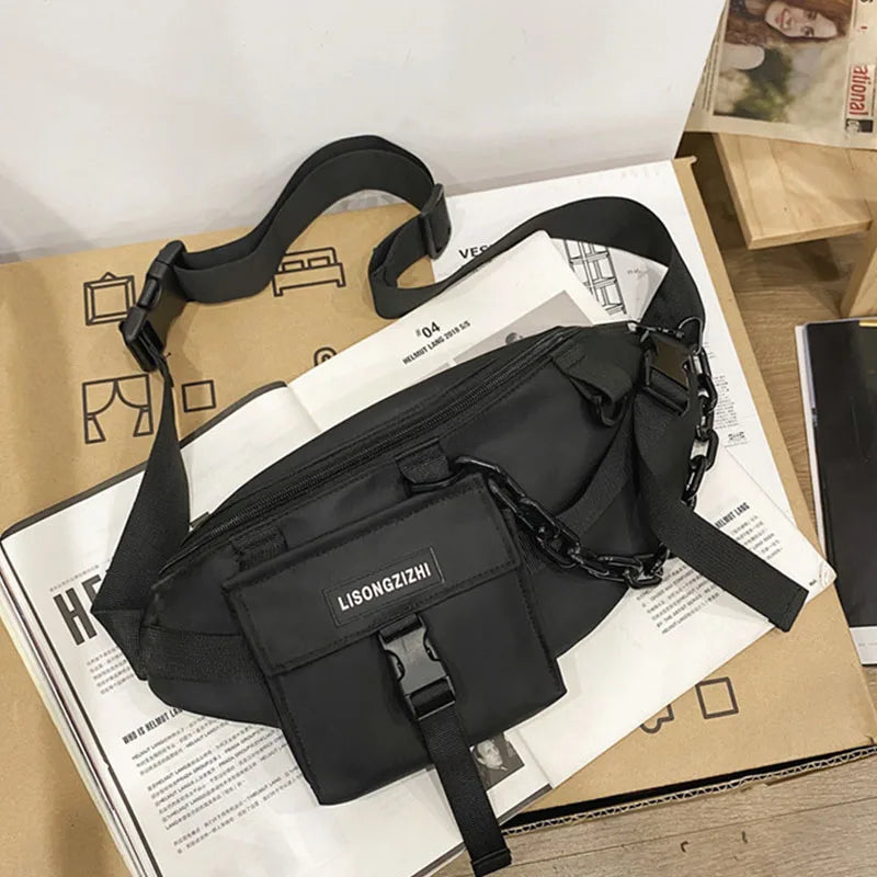 Nylon Fanny Pack Waist Belt Bag Hip hop Crossbody Chain Waist Pack