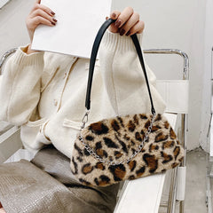 Street Plush Top-handle Money Purse Clutches Portable Women Animal Underarm Bag