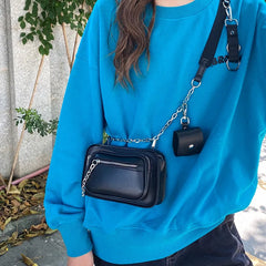 Dark Style Women's Crossbody Bag Chain Shoulder Small Square Purse PU Leather Ha
