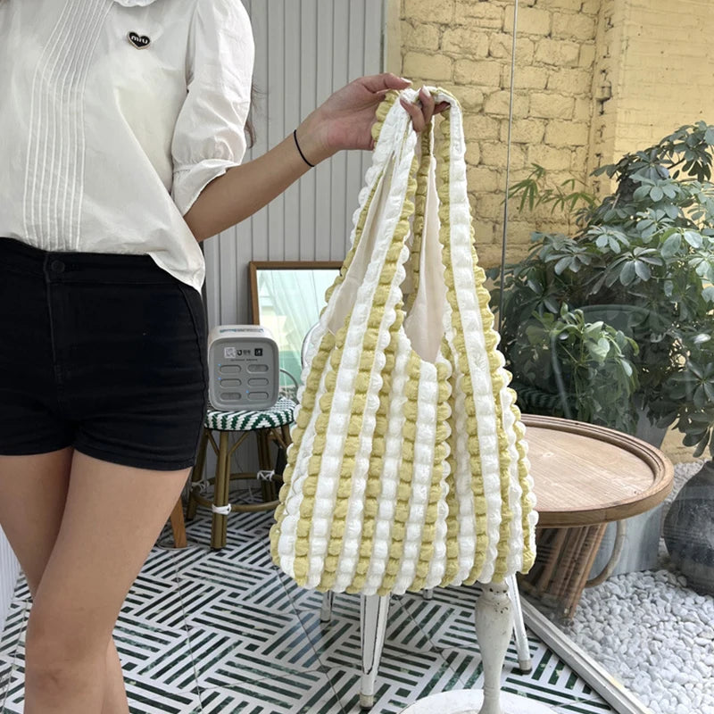 Stripe Bubble Shoulder Bag For Women Large Capacity