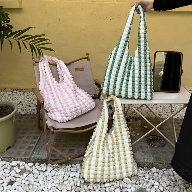 Stripe Bubble Shoulder Bag For Women Large Capacity