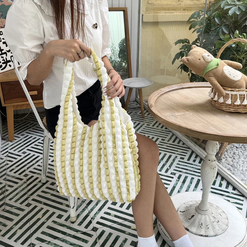 Stripe Bubble Shoulder Bag For Women Large Capacity