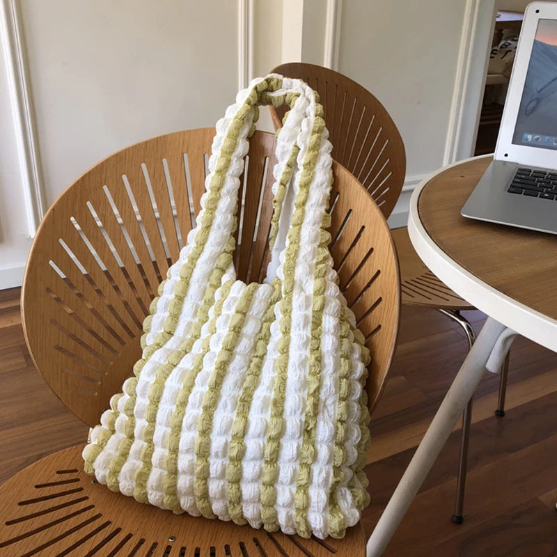 Stripe Bubble Shoulder Bag For Women Large Capacity