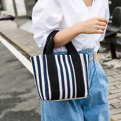 Striped Canvas Tote Bag Small Women Bag Portable Women's Handbag Shoulder Bag