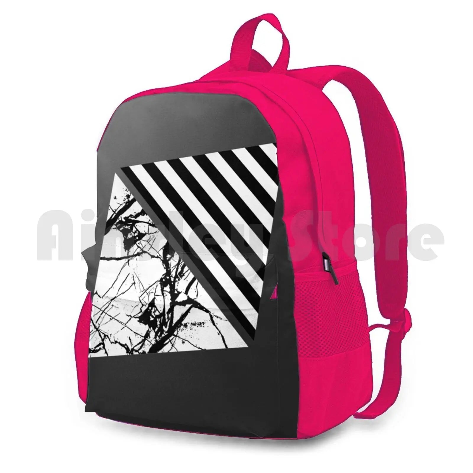 Stripes N Marble Grey Gray Outdoor Hiking Backpack Waterproof Camping