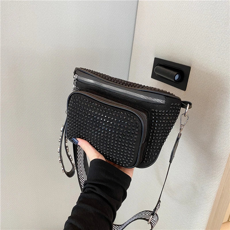 Studded Crossbody Bag Waist Pack PU Leather Chest Bag
