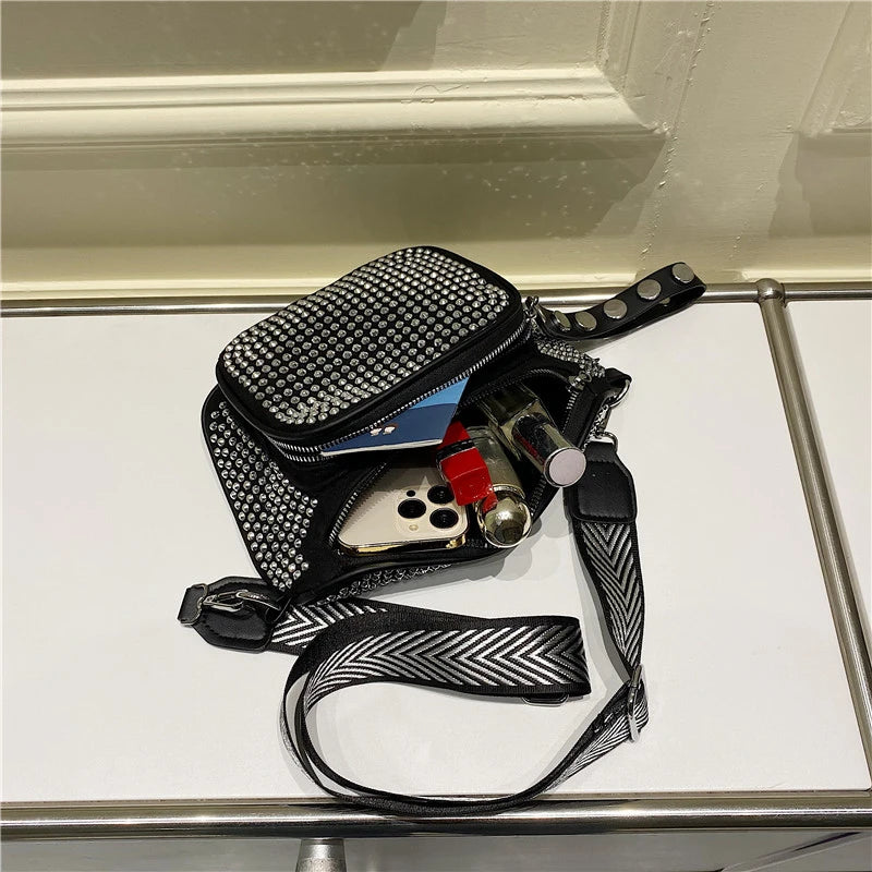 Studded Crossbody Bag Waist Pack PU Leather Chest Bag