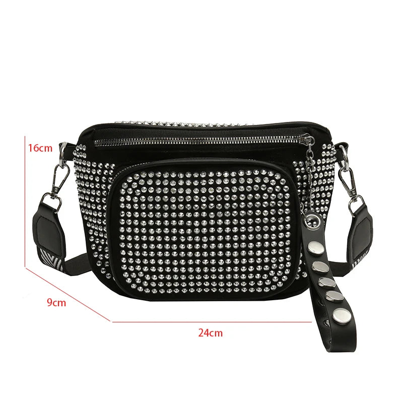 Studded Crossbody Bag Waist Pack PU Leather Chest Bag