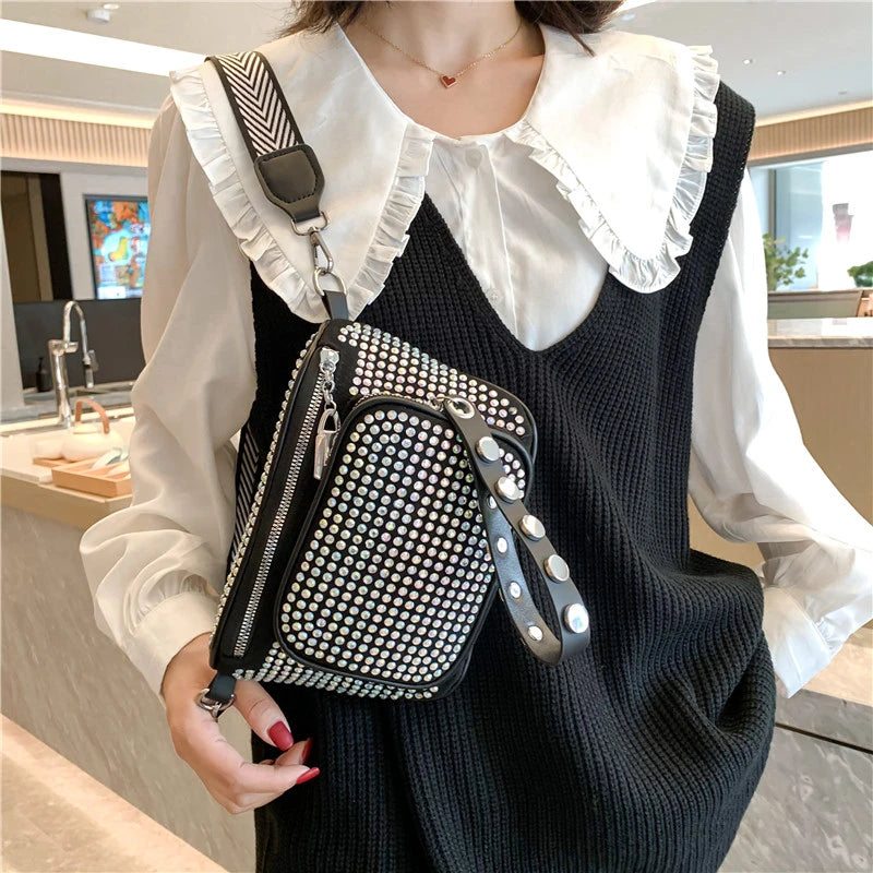 Studded Crossbody Bag Waist Pack PU Leather Chest Bag