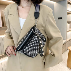 Studded Crossbody Bag Waist Pack PU Leather Chest Bag