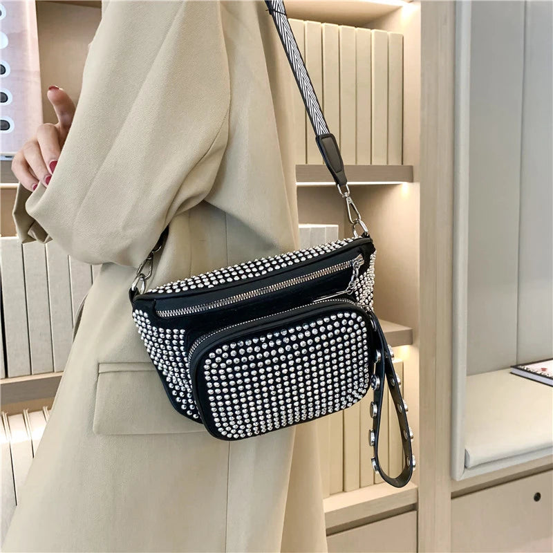 Studded Crossbody Bag Waist Pack PU Leather Chest Bag