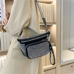 Studded Crossbody Bag Waist Pack PU Leather Chest Bag