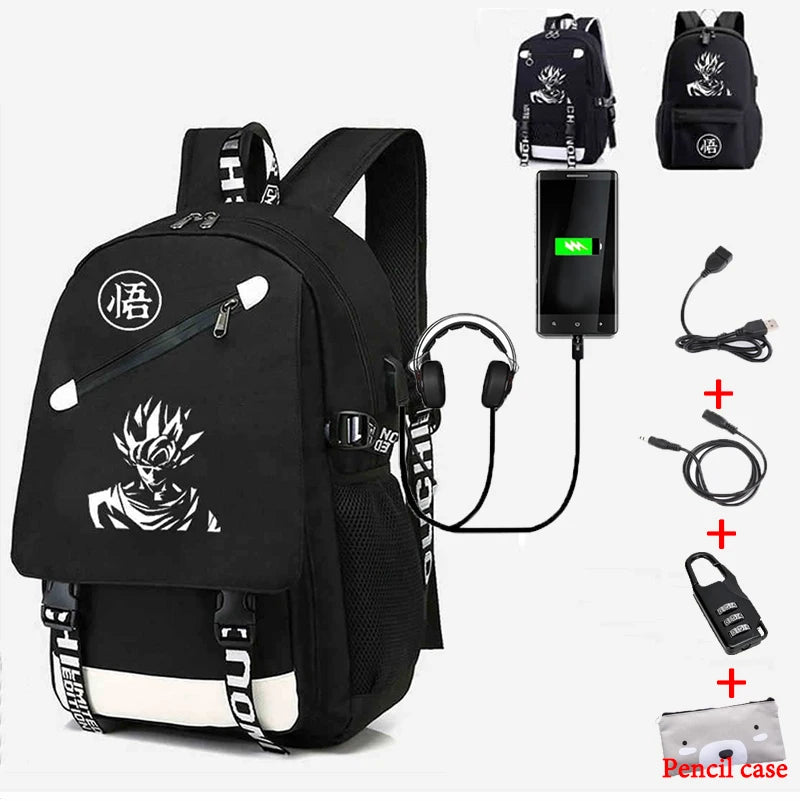 Goku School Backpacks USB Charging for Teenagers Travel Large Capacity