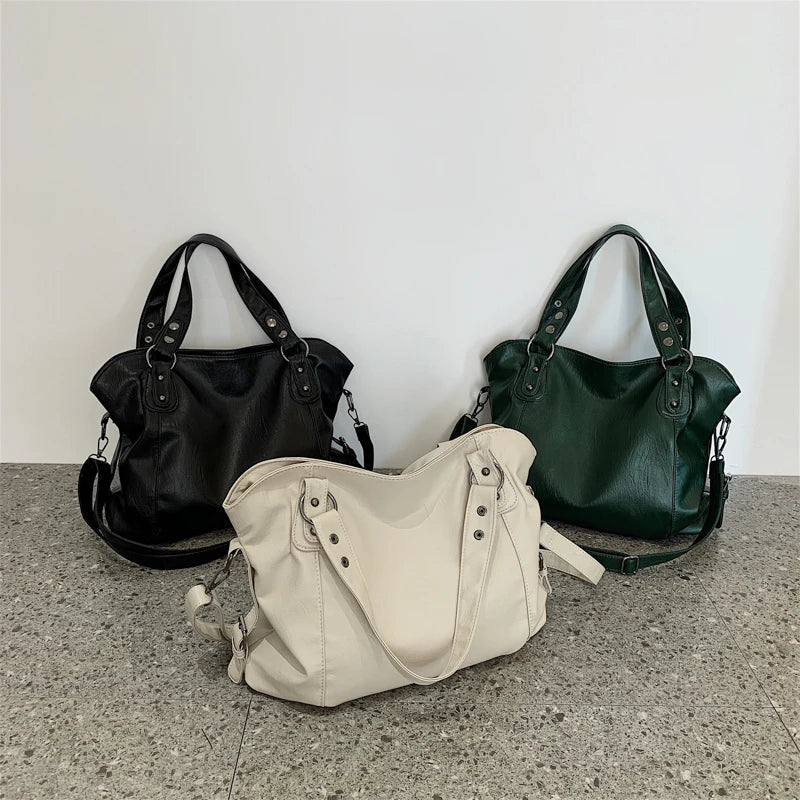 Stylish Large Women's Shoulder Bag Soft Leather High Capacity Tote Hand