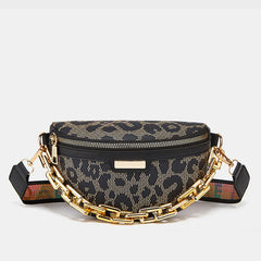 Leopard Printed PU Leather Chain Waist Bag for Women Fanny Pack