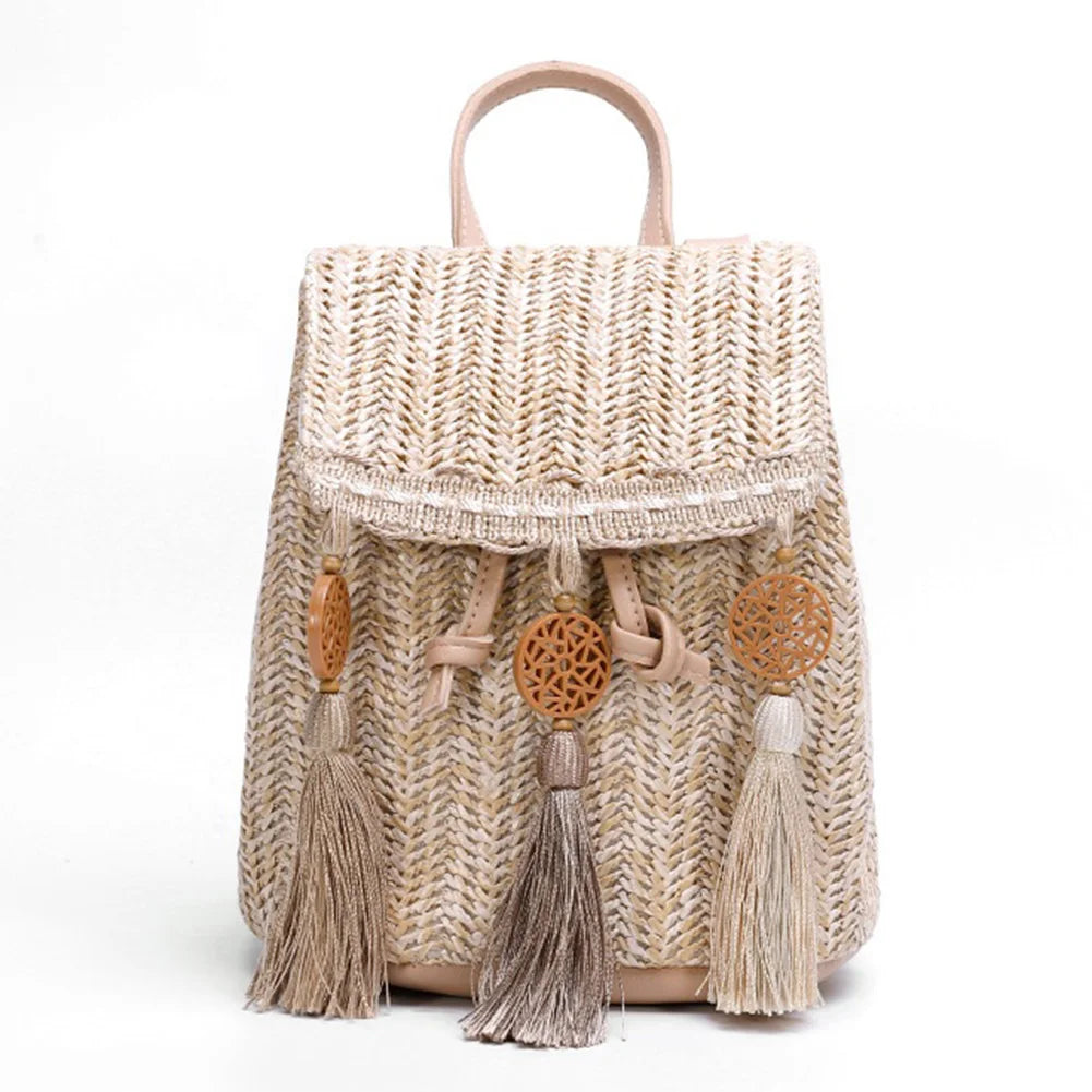 Women Straw Backpack Shoulder Messenger Bags