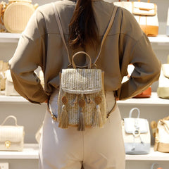 Women Straw Shoulder Backpack Messenger Bags