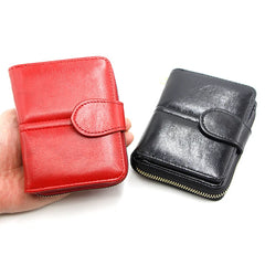 Stylish Short Zipper Purse Oil Wax Bag