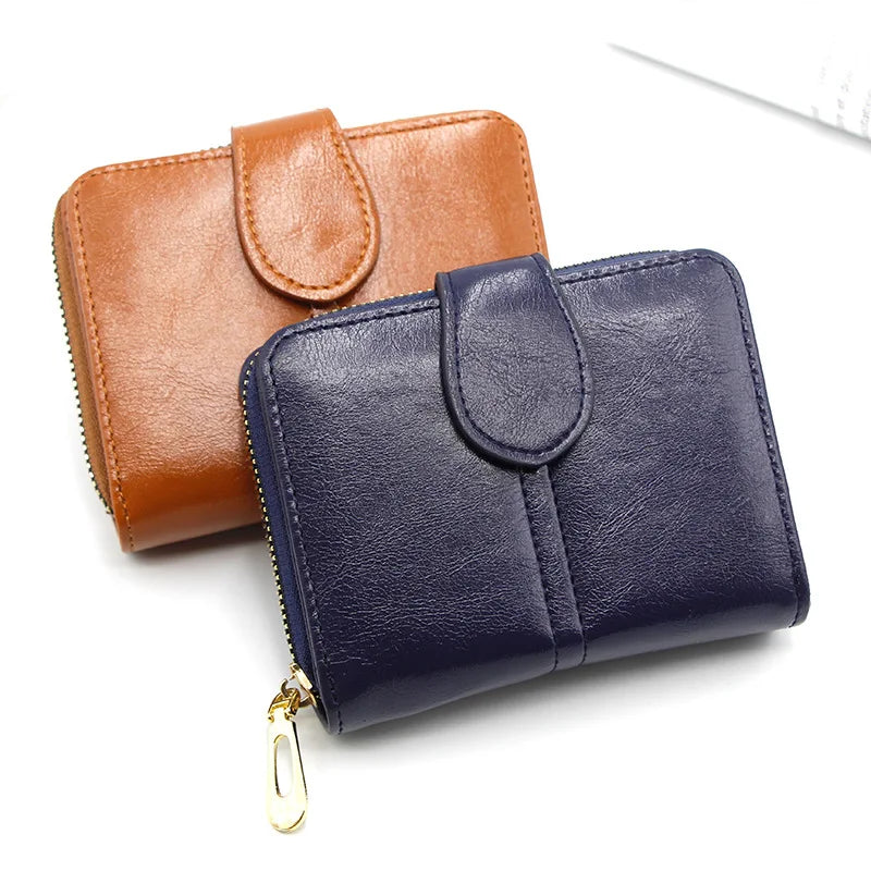 Stylish Short Zipper Purse Oil Wax Bag