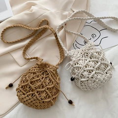 Stylish Woven Shoulder Bag Bucket Bag Phone Purse Mini Women's Summer Beach Hand