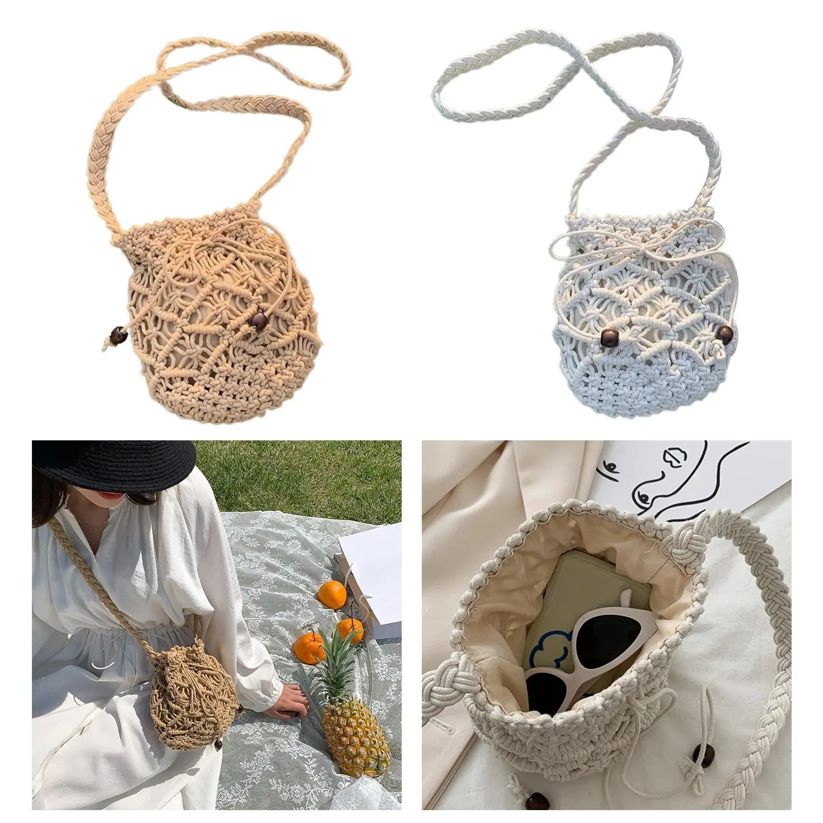 Stylish Woven Shoulder Bag Bucket Bag Phone Purse Mini Women's Summer Beach Hand