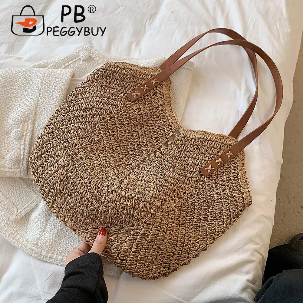 Summer Beach Vacation Straw Handbag Casual All-match Hollow Totes