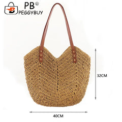 Summer Beach Vacation Straw Handbag Casual All-match Hollow Totes