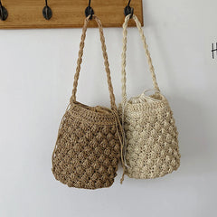 Bohemia Straw Bag Large Capacity Rattan Bucket Shoulder Bag