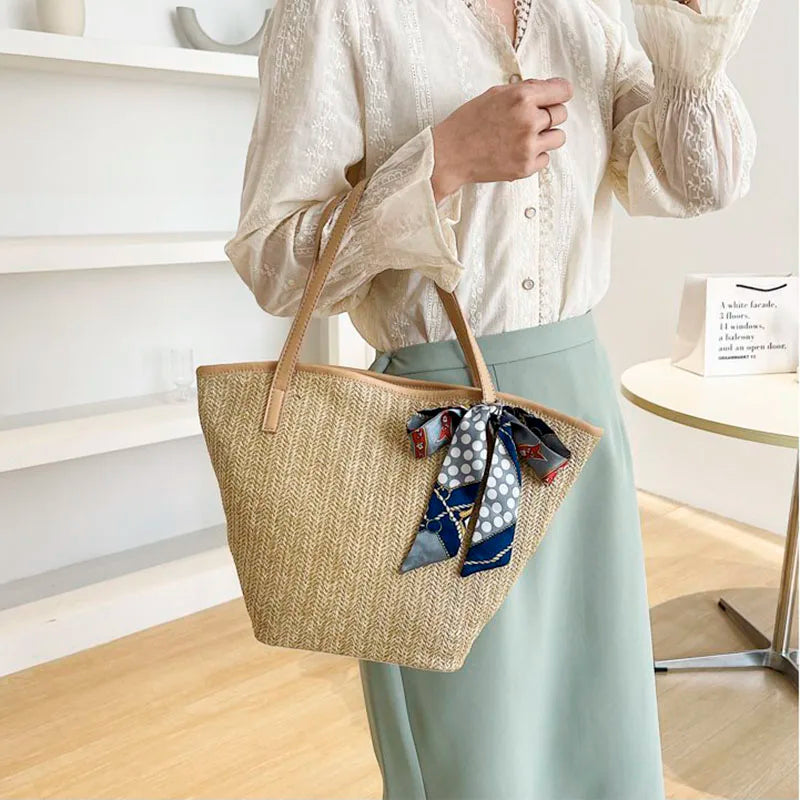 Summer Women's Straw Shoulder Beach Tote Bag Large Capacity Handbag