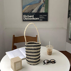 Summer Bucket Shoulder Bag Drawstring Woven Tote