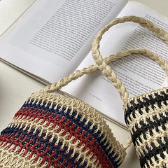 Summer Bucket Shoulder Bag Drawstring Woven Tote