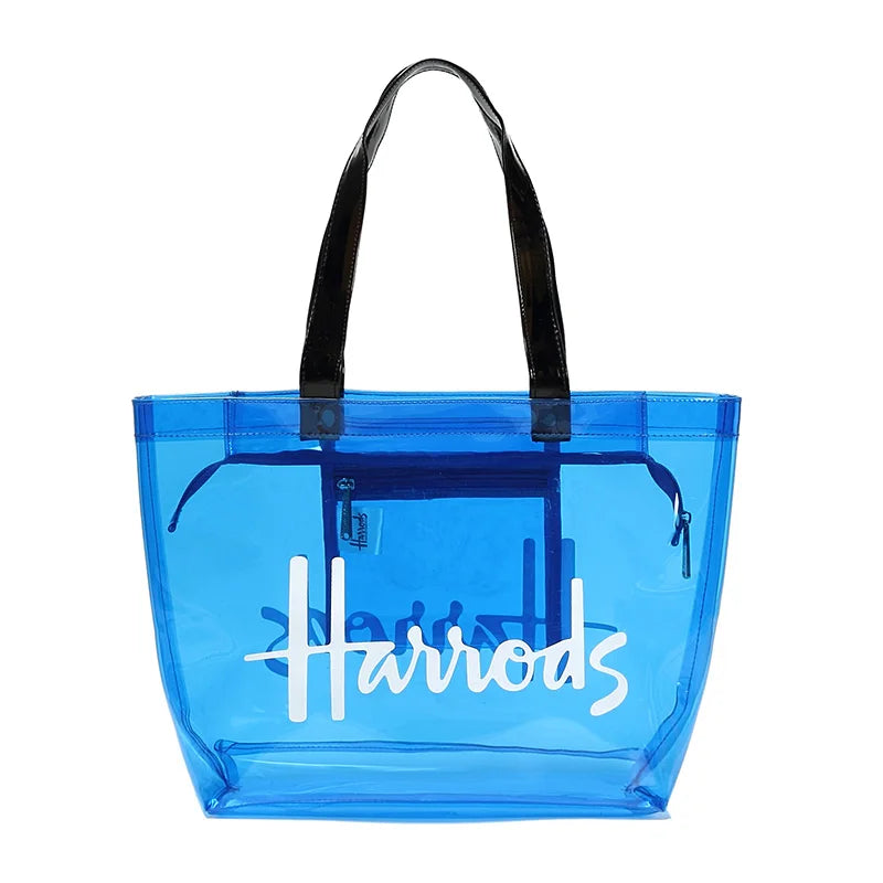 Clear Tote Jelly Handbags with Zipper Closure PVC Washable Shoulder Bags