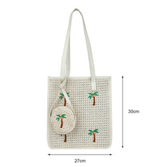 Summer Coconut Embroidery Shoulder Bag Straw Woven Women Totes Bag
