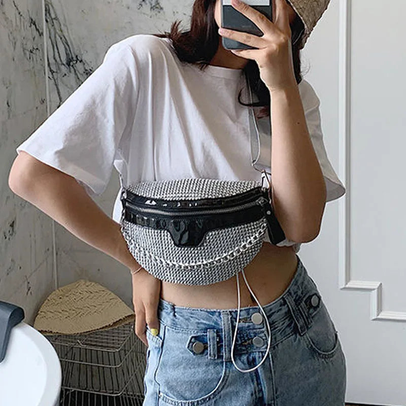 Summer Female Belt Bag Leather Fanny pack Phone Pack Bright diamonds Lady Waist
