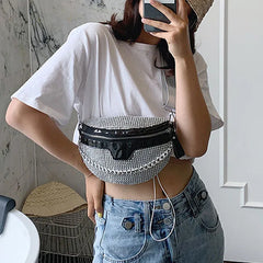 Summer Female Belt Bag Leather Fanny pack Phone Pack Bright diamonds Lady Waist