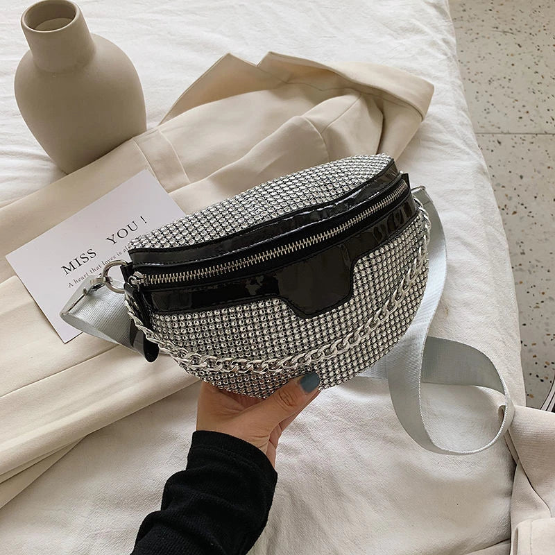 Summer Female Belt Bag Leather Fanny pack Phone Pack Bright diamonds Lady Waist