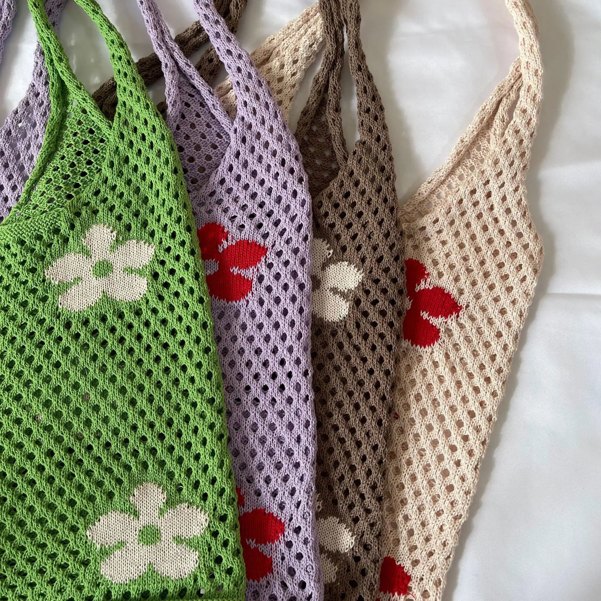 Summer Flower Handbag Knitted Shoulder Bag Large Tote