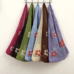 Summer Flower Handbag Knitted Shoulder Bag Large Tote