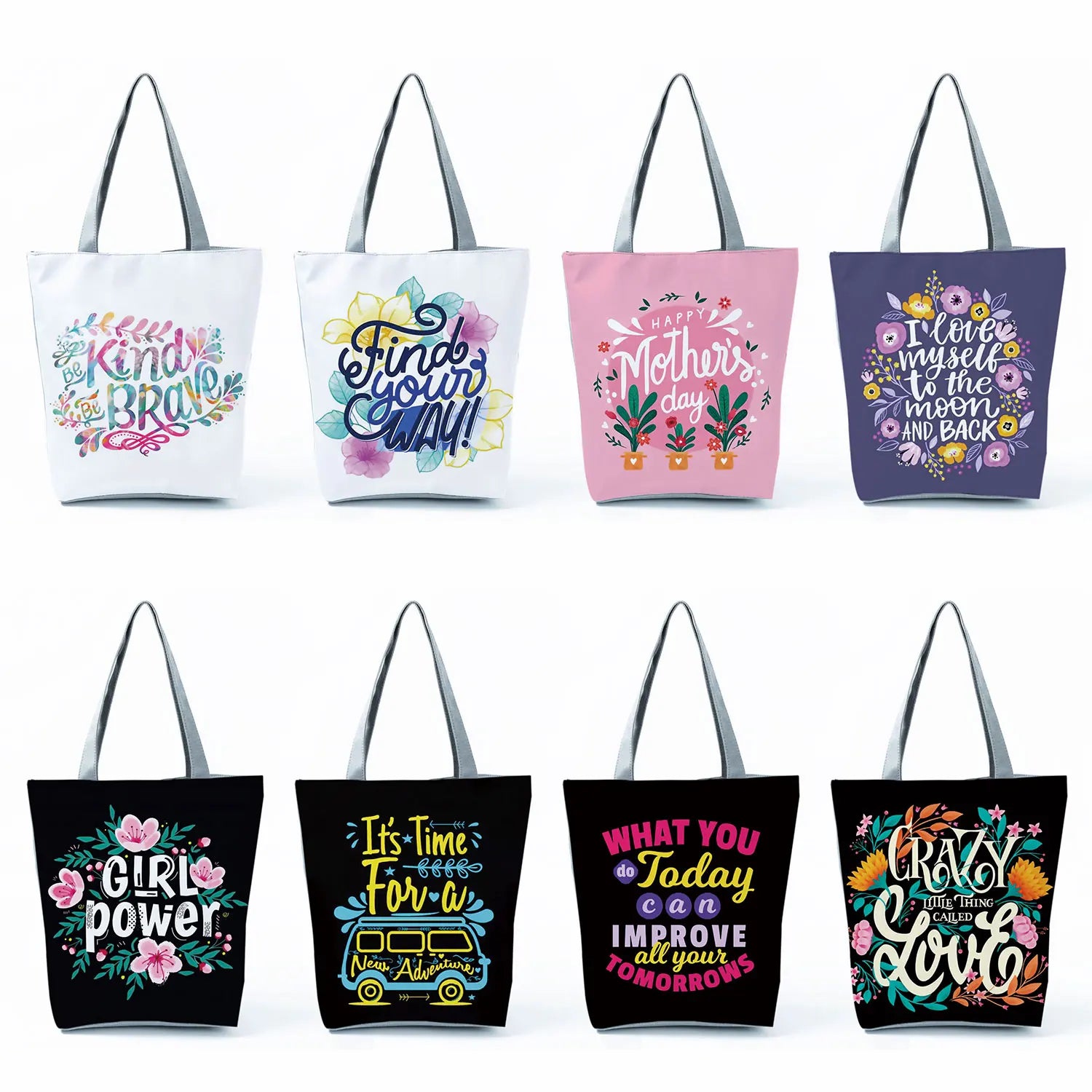 Summer Flower Letter Shoulder Bags Foldable Shopping Bag Women Large Capacity