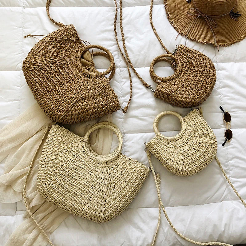 Women's Straw Beach Bag Handbags Totes Shoulder Bag Two Sizes