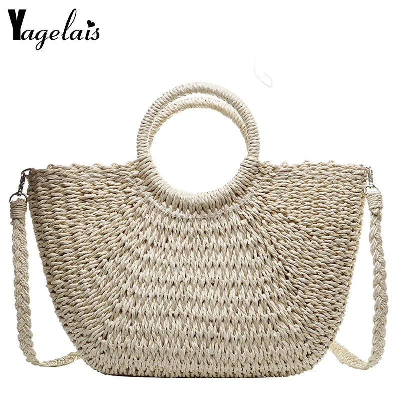 Women's Straw Beach Bag Handbags Totes Shoulder Bag Two Sizes