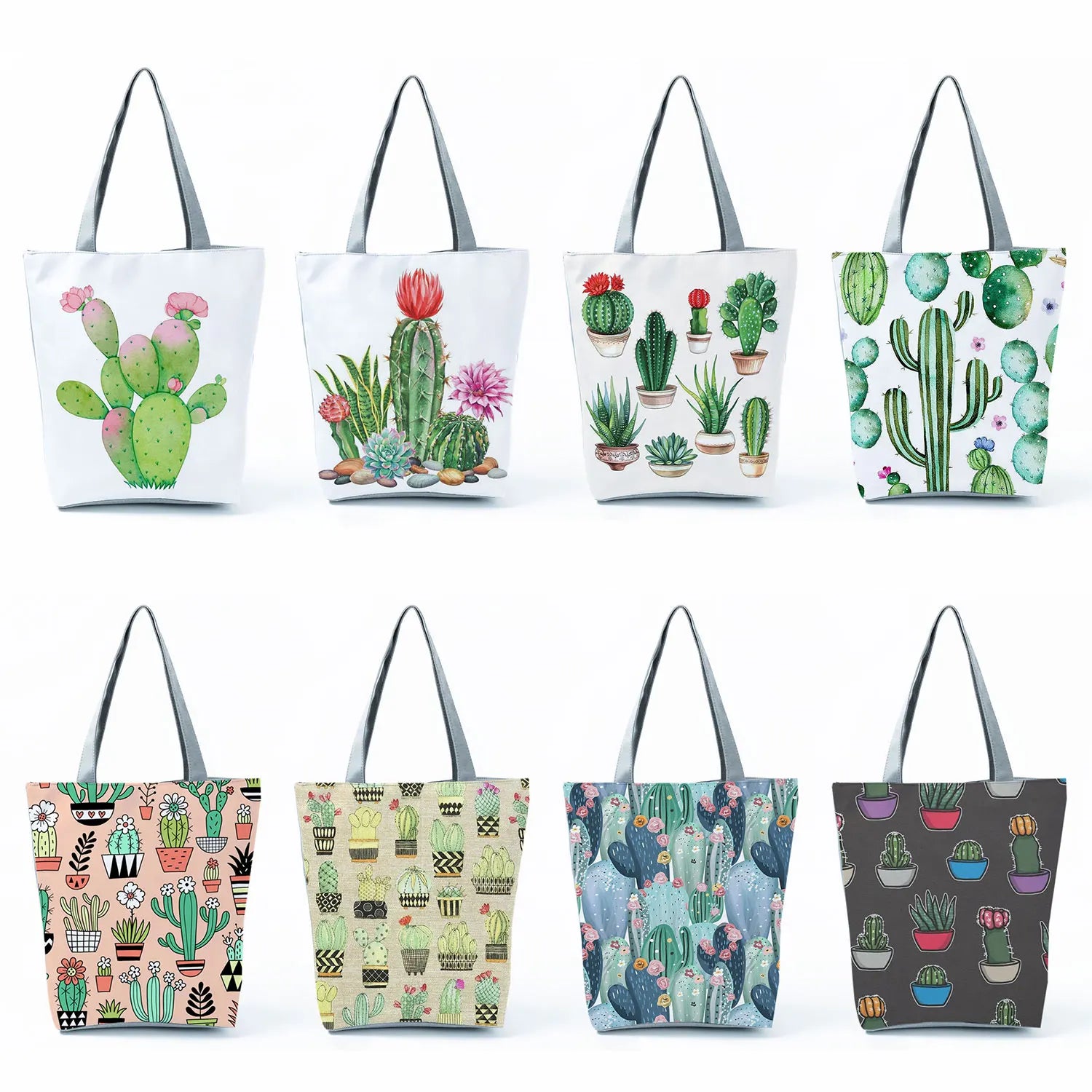 Summer Portable Shopping Bag Foldable Beach Shoulder Bag Cactus Tote Bags