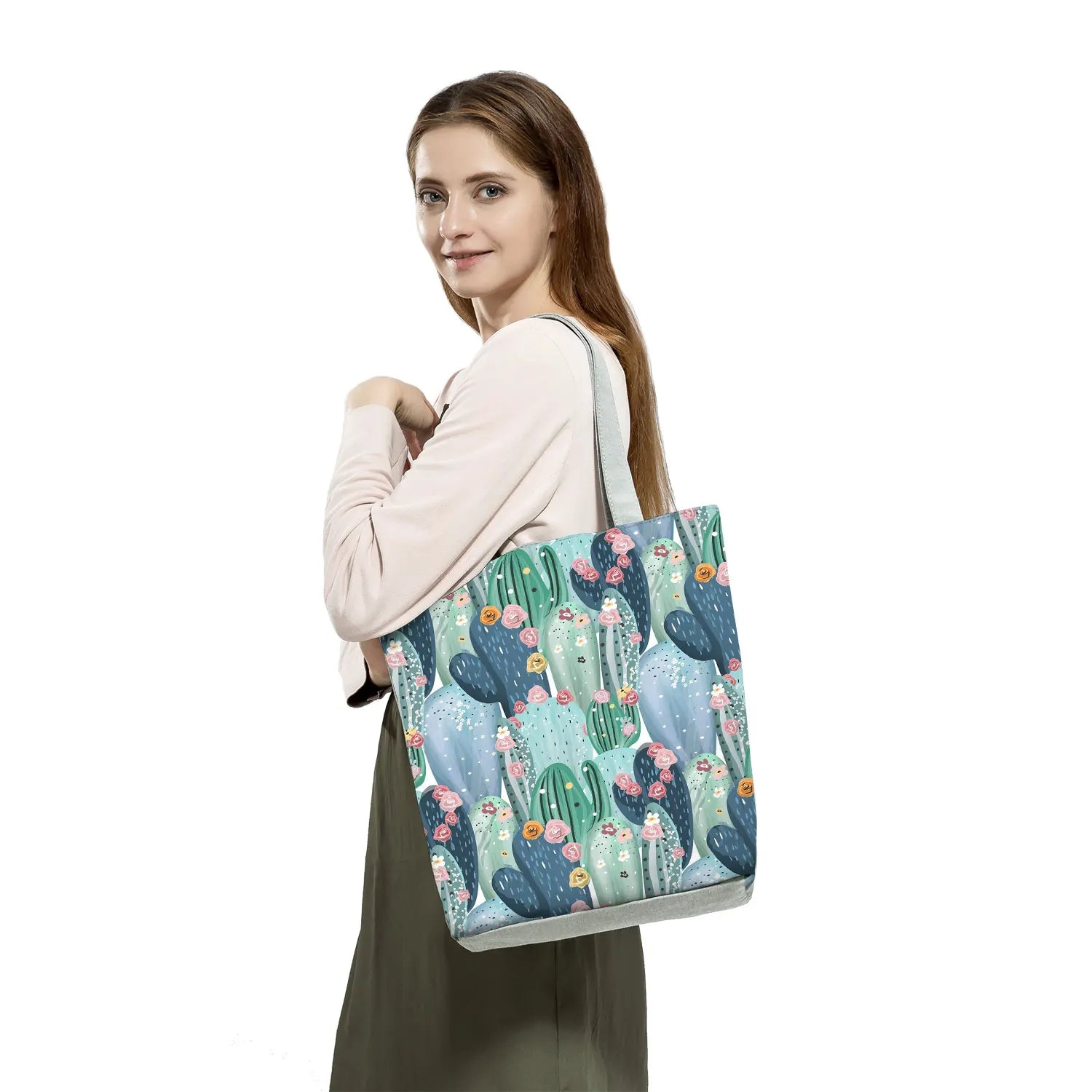 Summer Portable Shopping Bag Foldable Beach Shoulder Bag Cactus Tote Bags