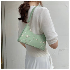 Summer Lace Floral Shoulder Bag for Women Soft PU Leather Beach Travel Handbag