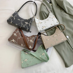 Summer Lace Floral Shoulder Bag for Women Soft PU Leather Beach Travel Handbag