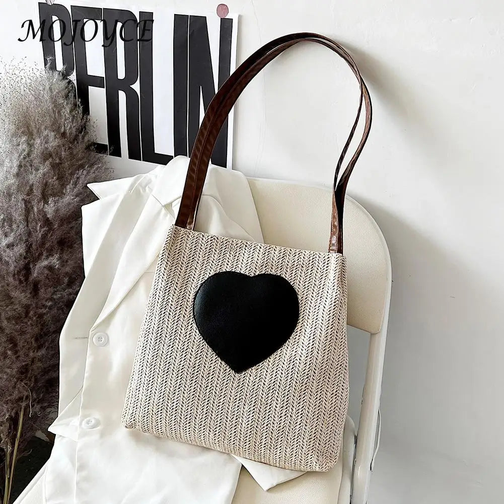 Summer Love Straw Woven Bags for Women Knitted Female Bucket Shoulder Bag