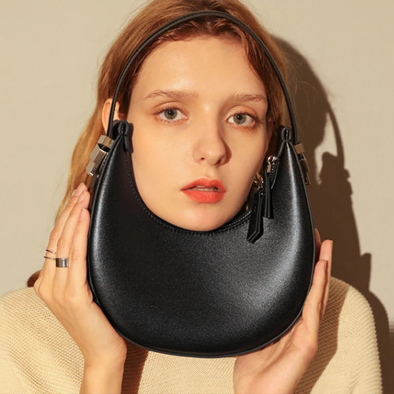 Summer Half-moon Underarm Bag for Women PU Leather Shoulder Bag