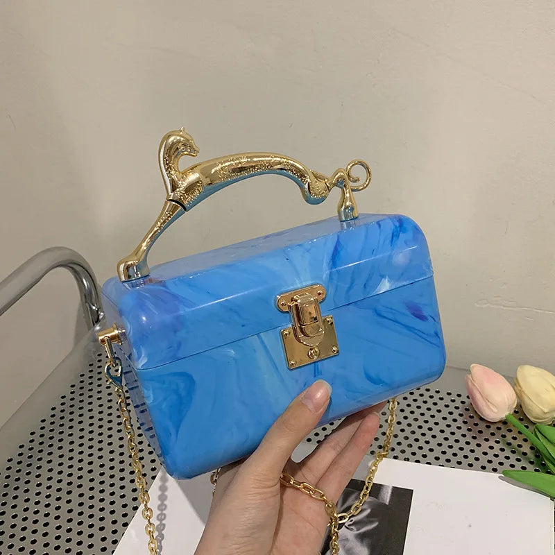 Summer PVC Metal Leopard Handle Handbag Female Acrylic Shoulder Bag