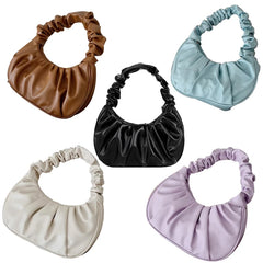 Vintage Summer Pleated Handbags Women Underarm Bag PU Leather