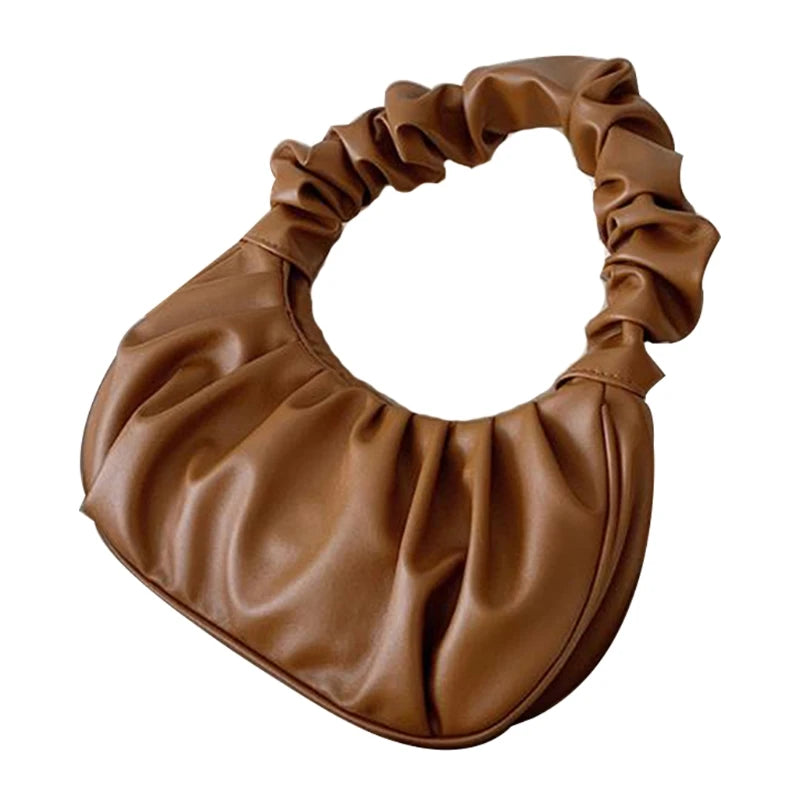 Vintage Summer Pleated Handbags Women Underarm Bag PU Leather